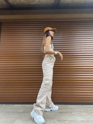 Bej Rengi Cepli Kargo Pantolon