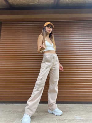 Bej Rengi Cepli Kargo Pantolon