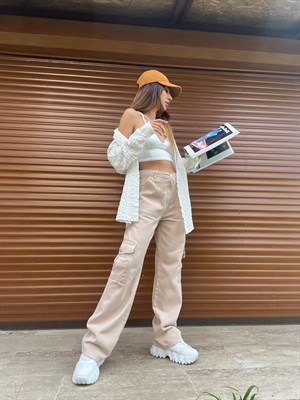 Bej Rengi Cepli Kargo Pantolon