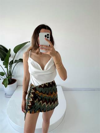 Belly Desenli Bağlamalı Etek 