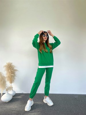 Benetton Yeşili Yumuşak Dokulu Bisiklet Yaka Takım