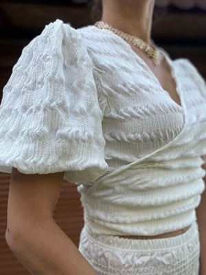 Beyaz Balon Kol Bluz