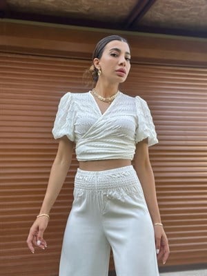 Beyaz Balon Kol Bluz