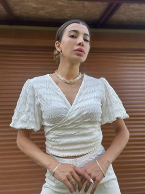 Beyaz Balon Kol Bluz