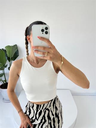 Beyaz Basic Likralı Crop