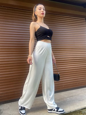 Beyaz Beli Lastikli Pantolon 