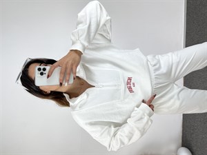 Beyaz Fermuarlı Muadil Sweatshirt