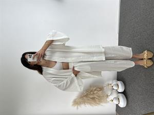 Beyaz Gofre Kimono Takım 