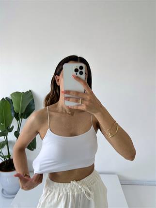 Beyaz İp Askılı Crop