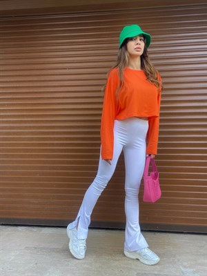 Beyaz İspanyol Yırtmaç Detaylı Pantolon