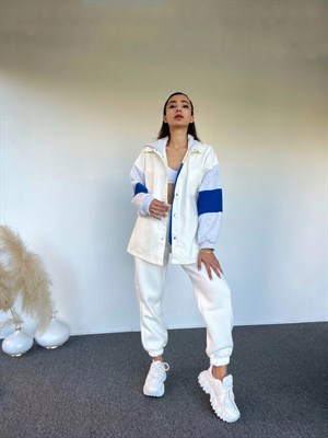 Beyaz Kapüşonlu Oversize Denim Ceket