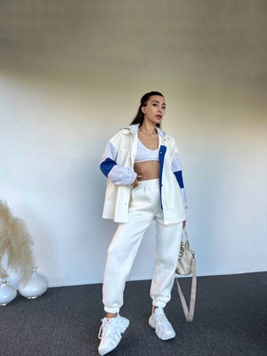 Beyaz Kapüşonlu Oversize Denim Ceket