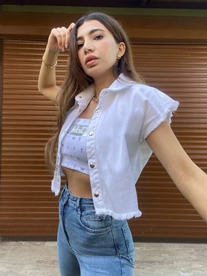 Beyaz Kısa Kol Denim Ceket