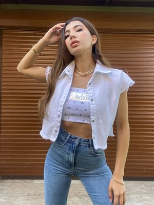 Beyaz Kısa Kol Denim Ceket