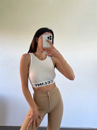Beyaz Lastikli Baskılı Crop 