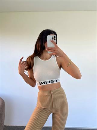 Beyaz Lastikli Baskılı Crop 