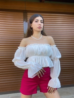 Beyaz Prenses Kol Şifon Bluz