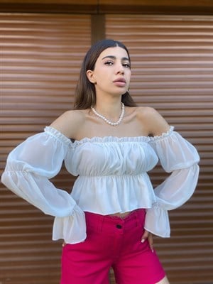 Beyaz Prenses Kol Şifon Bluz