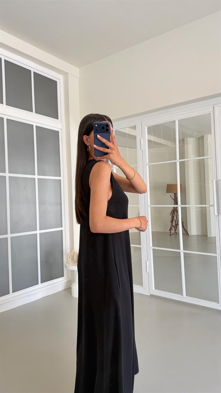 Siyah Sıfır Kol Basic Modal Elbise GAUS-01522