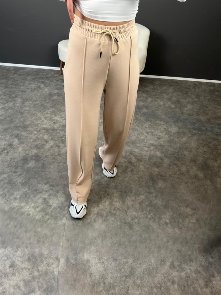 Eyra Bej Çımalı Beli Lastikli Pantolon