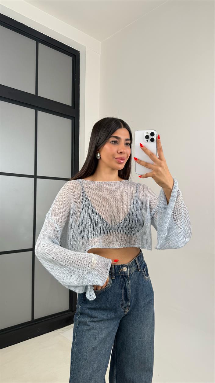 Mavi Kolu Volanlı Merserize Bluz GAUS-0061