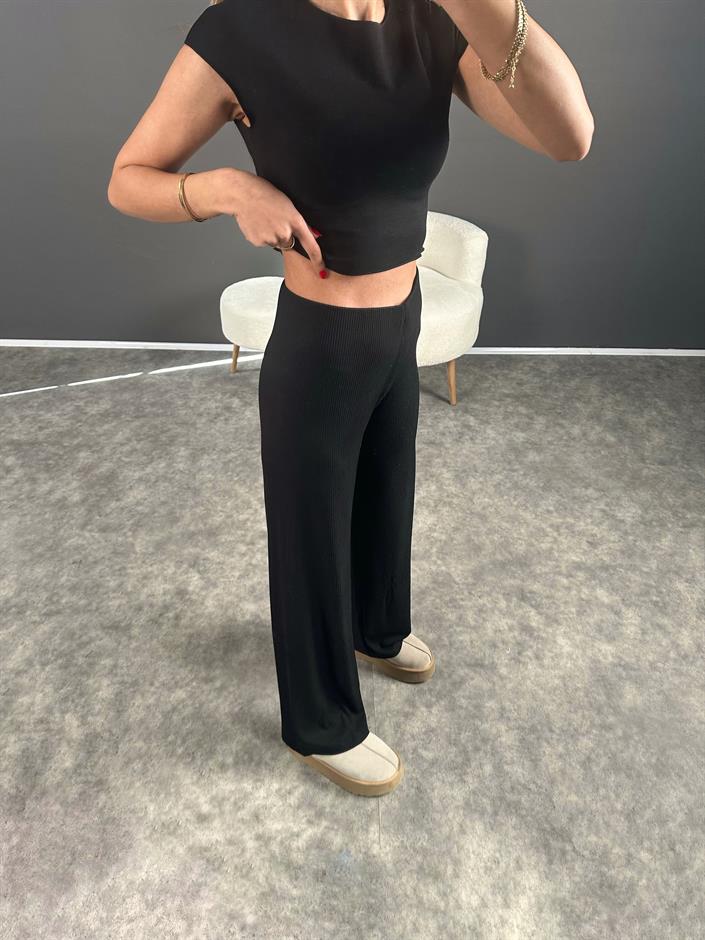 Siyah Fitilli Triko Pantolon 