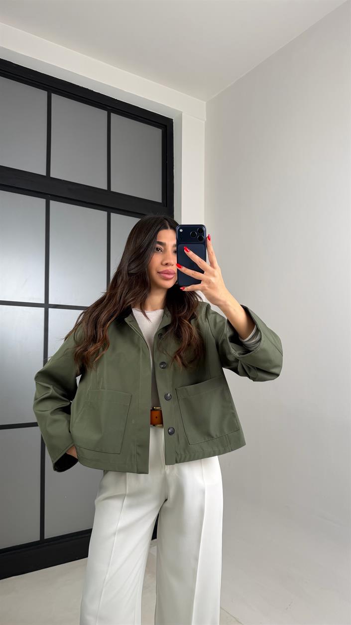 Haki Düğmeli Astarlı Cepli Ceket GAUS-00913