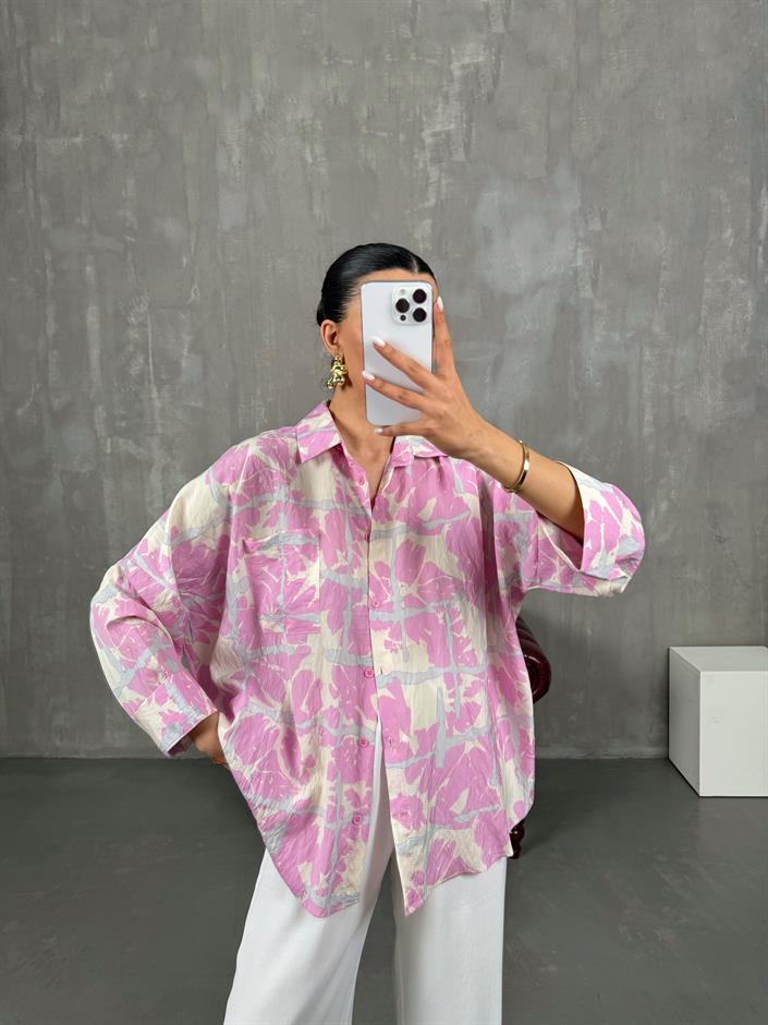 Pembe Desenli Salaş Gömlek Gaus00013