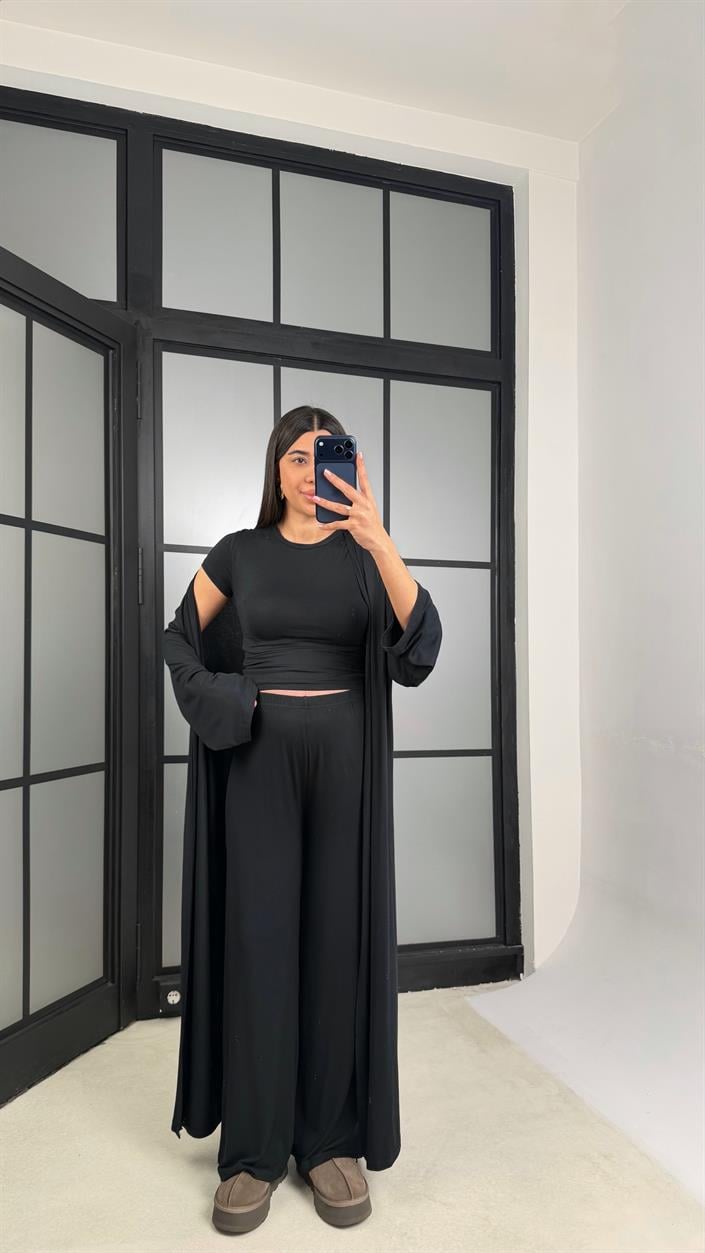 Siyah Kaşmir Yumuşak Dokulu Likralı 3lü Premium Takım GAUS-01171