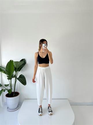 Brisa Beyaz Beli Lastikli Şalvar Pantolon
