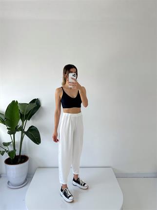 Brisa Beyaz Beli Lastikli Şalvar Pantolon