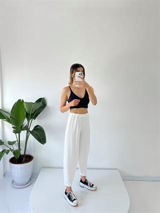 Brisa Beyaz Beli Lastikli Şalvar Pantolon