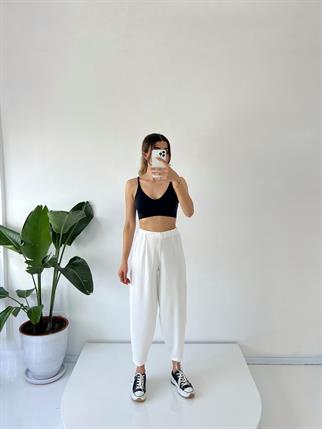 Brisa Beyaz Beli Lastikli Şalvar Pantolon