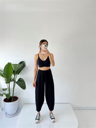 Brisa Siyah Beli Lastikli Şalvar Pantolon