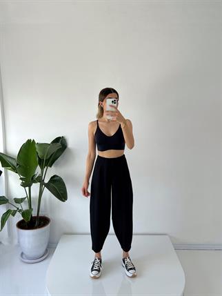 Brisa Siyah Beli Lastikli Şalvar Pantolon