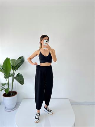 Brisa Siyah Beli Lastikli Şalvar Pantolon