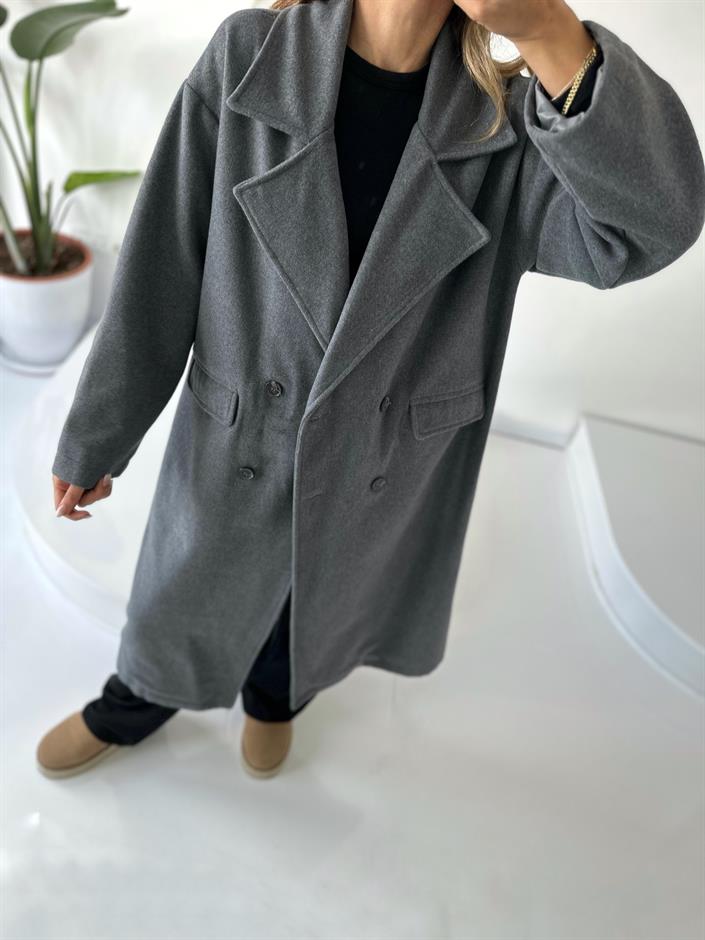 Bronte Gri Oversize Astarlı Kaban