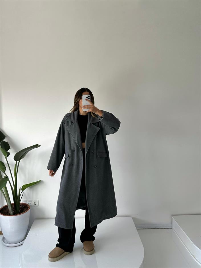 Bronte Gri Oversize Astarlı Kaban