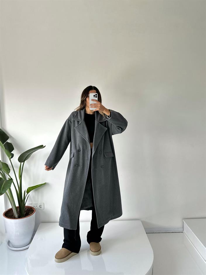 Bronte Gri Oversize Astarlı Kaban