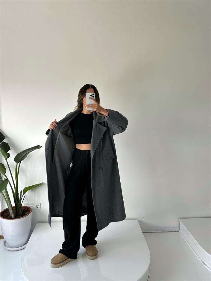 Bronte Gri Oversize Astarlı Kaban