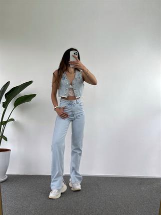 Buz Mavi Basic Straight Yırtmaçlı Jean 