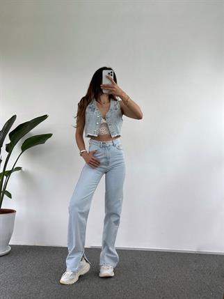 Buz Mavi Basic Straight Yırtmaçlı Jean 