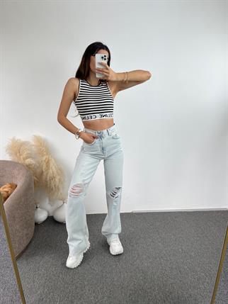 Buz Mavisi Yırtık Jean 