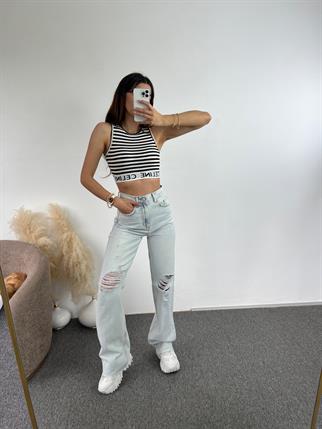 Buz Mavisi Yırtık Jean 