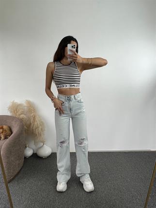 Buz Mavisi Yırtık Jean 