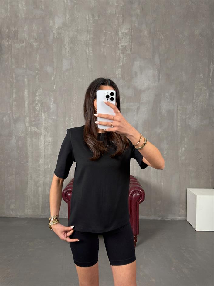 Marji Siyah Vatkalı Bisiklet Yaka Basic Tshirt