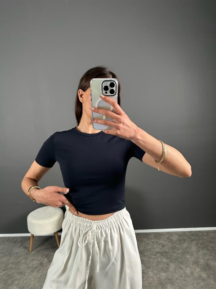 Lacivert Basic Crop Tshirt
