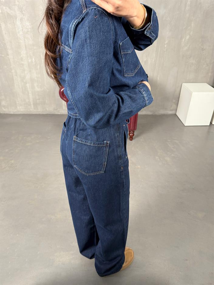 Ravita Koyu Mavi Düğmeli Tasarım Premium Denim Takım