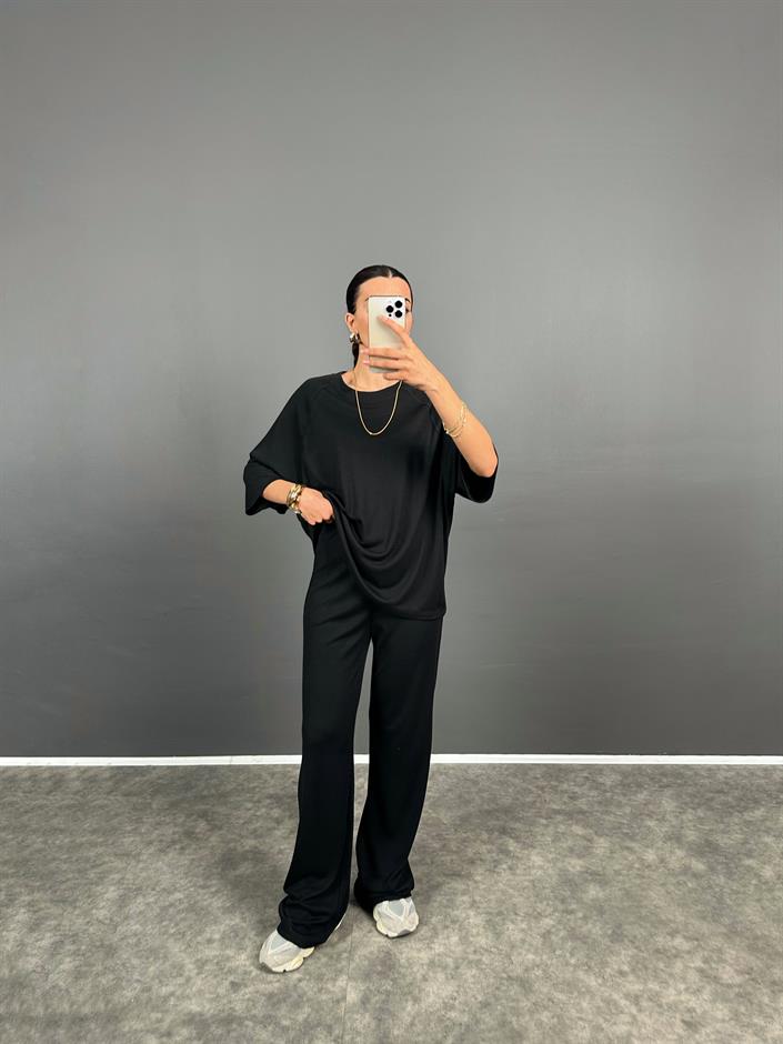 Siyah Premium Oversize Tshirt Pantolon İkili Takım