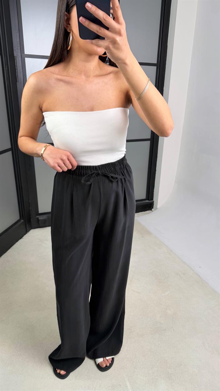 Siyah Beli Lastikli Tencel Pantolon GAUS-01331